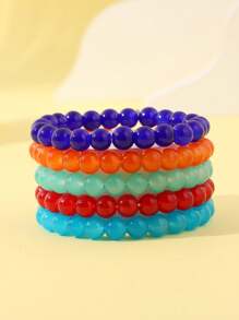 3-6pcs Colorful Beaded Elastic Rope Women's Bracelet - Multicolor - View 14