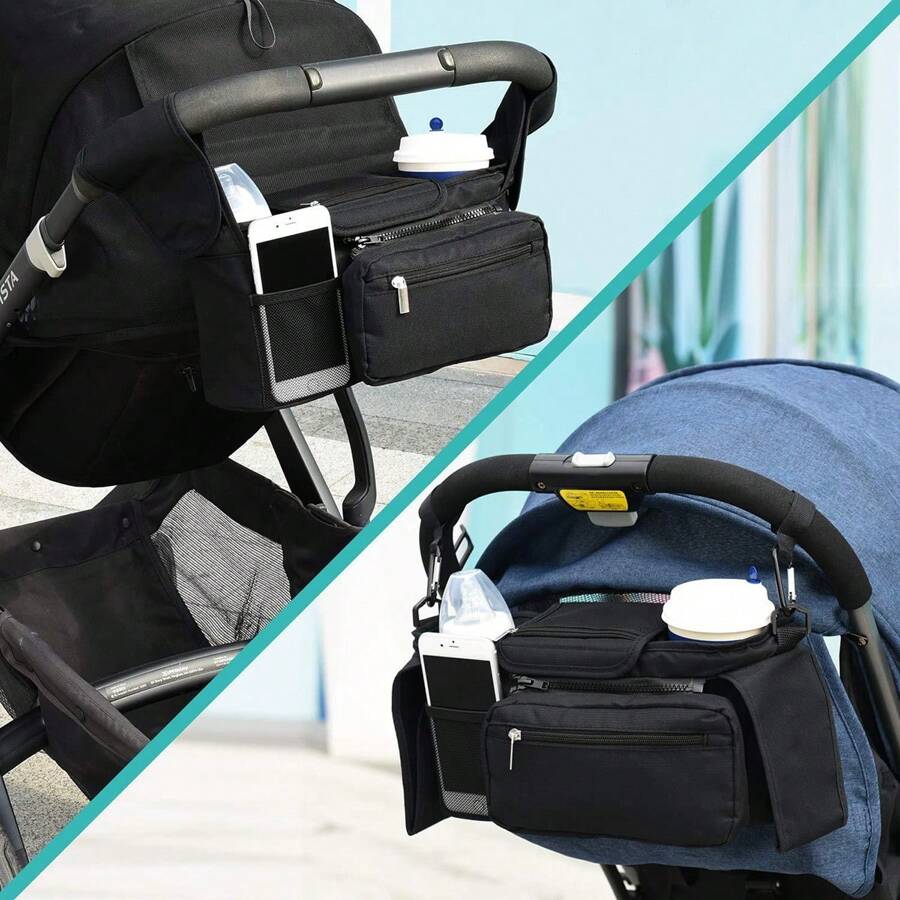 1pc Stroller Hanging Bag, Multi-Functional Diaper Organizer Bag, Large Capacity Bottle Bag, Suitable For Baby Stroller Outdoor Use - Black - View 1