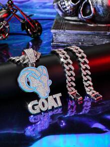 1 件男女通用朋克嘻哈滴油黑蓝山羊头项链，山羊吊坠，情侣款，礼物珠宝 - GOAT - 查看 13