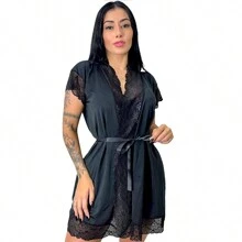 Plus Size Robes & Robe Sets - Black - View 2
