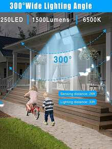 1個太陽能戶外牆燈,242個led 3200lm防水太陽能感應燈,4個可翻轉,330°寬廣角度,路口公園花園門廊車庫安全led洪水燈 - 黑色 - 查看 5