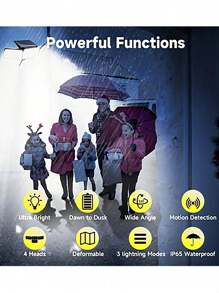 1個太陽能戶外牆燈,242個led 3200lm防水太陽能感應燈,4個可翻轉,330°寬廣角度,路口公園花園門廊車庫安全led洪水燈 - 黑色 - 查看 3