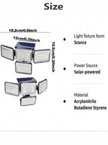 1個太陽能戶外牆燈,242個led 3200lm防水太陽能感應燈,4個可翻轉,330°寬廣角度,路口公園花園門廊車庫安全led洪水燈 - 黑色 - 查看 6