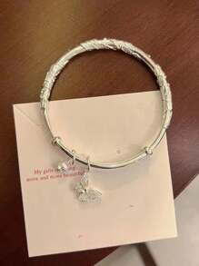 1pc Flower, Butterfly & Heart Shaped Multicolor Bangle Bracelet With Pull & Push Style, Suitable For Ladies' Daily Wear