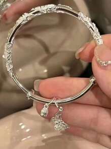 1pc Flower, Butterfly & Heart Shaped Multicolor Bangle Bracelet With Pull & Push Style, Suitable For Ladies' Daily Wear