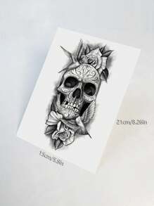 AQ STICKERS 萬聖節聖誕節主題時尚骷髏紋身貼紙 - 黑色 - 查看 4