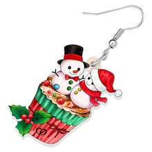 著色透明塑膠聖誕節甜美糖果雪人蛋糕美食吊墜耳環派對節日裝飾,適合女性女孩兒童魅力禮物裝飾品 - 酒紅色 - 查看 4