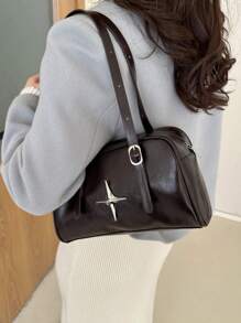 復古油蠟皮革手提肩袋,擁有大容量,適合職業女性,新時尚設計 - 銅色 - 查看 5