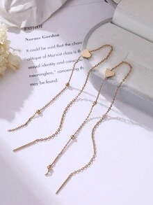 Nooxian 1 对时尚心形流苏吊坠耳环，韩式别致（珠子位置和数量、链节点随机） - 金黃色 - 查看 3