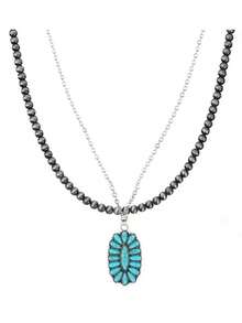 1入組納瓦霍珍珠分層項鍊人工珍珠珠子項鍊套裝,牛仔布女士西部項鍊珠寶套裝 - 灰色 - 查看 3