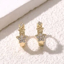 2入組鑲嵌鋯石的星形耳釘,女性日常飾品 - 金色 - 查看 1