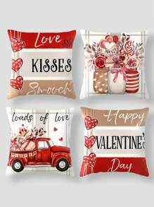 4pcs/Set Car Flower Decor With 3 Colors Stripes, Letters And Hearts - Multicolor - View 2