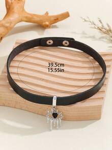 1個底座為pu皮革,以合金和鑽石裝飾的朋克風魔鬼眼圖案鎖骨項鍊,適用於女士日常穿著 - 黑色 - 查看 3