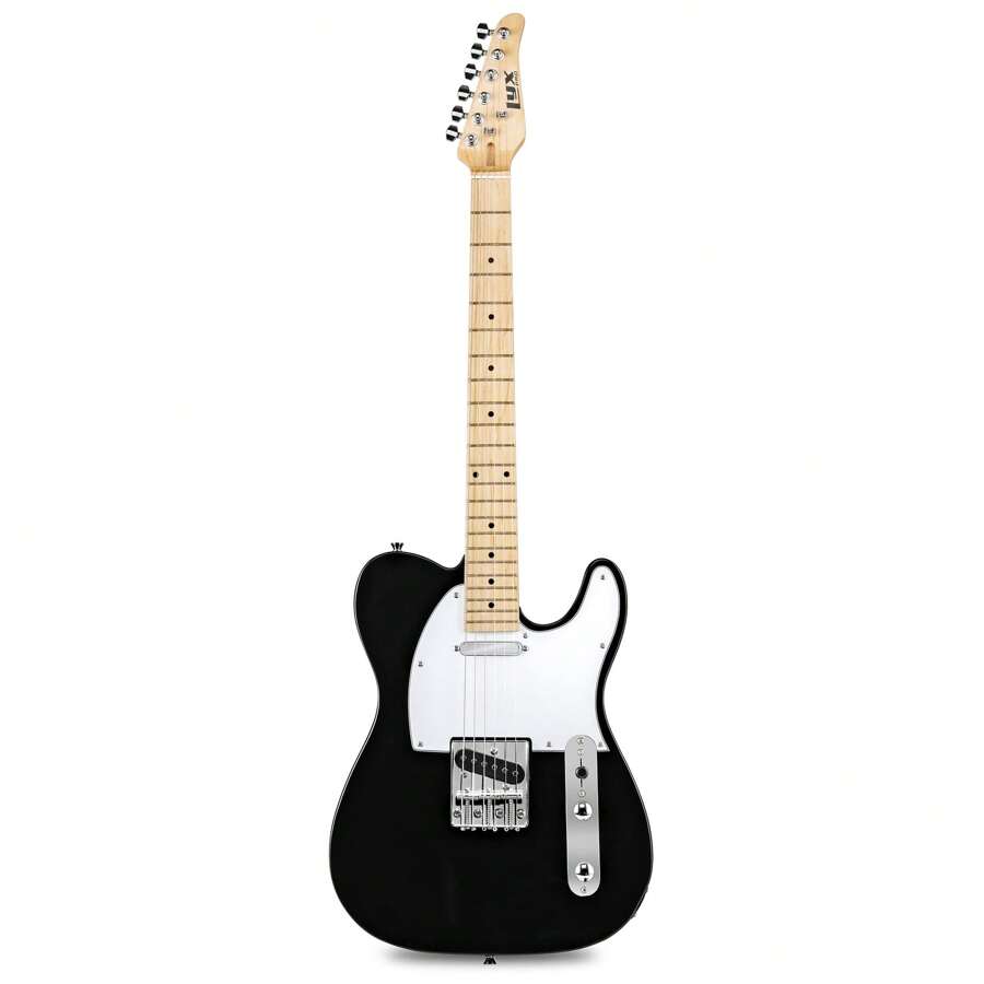LyxPro 39" Telecaster Solid Body Guitar Electric Guitar TL Series, Full-Size Paulownia Wood Body, 3-Ply Pickguard, C-Shape Neck, Ashtray Bridge, Quality Gear Tuners, 3-Way Switch & Volume/Tone Controls, 2 Picks Included - Black - View 1