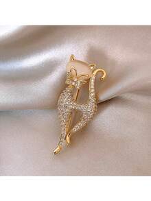 1 件女用金貓型立方氧化鋯胸針,可日常配戴 - 金色 - 查看 4