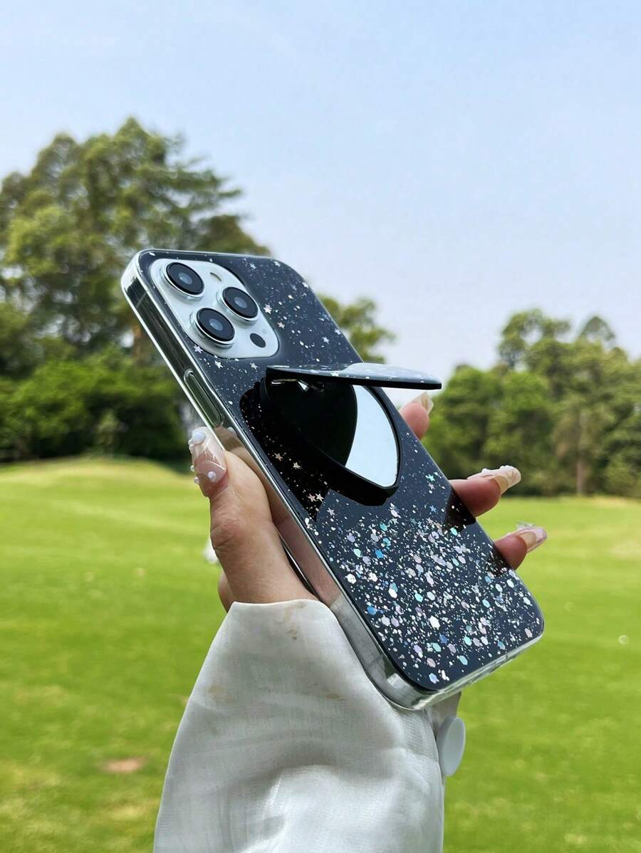 1 ốp lưng điện thoại silicon lỏng tráng gương lấp lánh Galaxy, tương thích với điện thoại Apple/Android, phiên bản quốc tế, không phải phiên bản nội địa. - màu đen - Xem 1