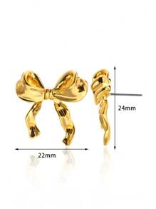 1 Pair Stainless Steel Bowknot Ribbon Stud Earrings, Suitable For Women's Daily Wear, Jewelry Gift