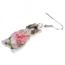 1對情趣藝術亞克力貓咪耳環,可愛手工小寵物垂墜耳飾,適用於女士/少女/節日禮物 - 棕色 - 查看 4