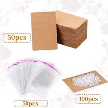 200入組耳環展示卡套裝,包括50張耳環展示卡、50個自封袋和100張耳環背圖和吊墜展示卡,適用於diy珠寶展示 - 棕色 - 查看 2