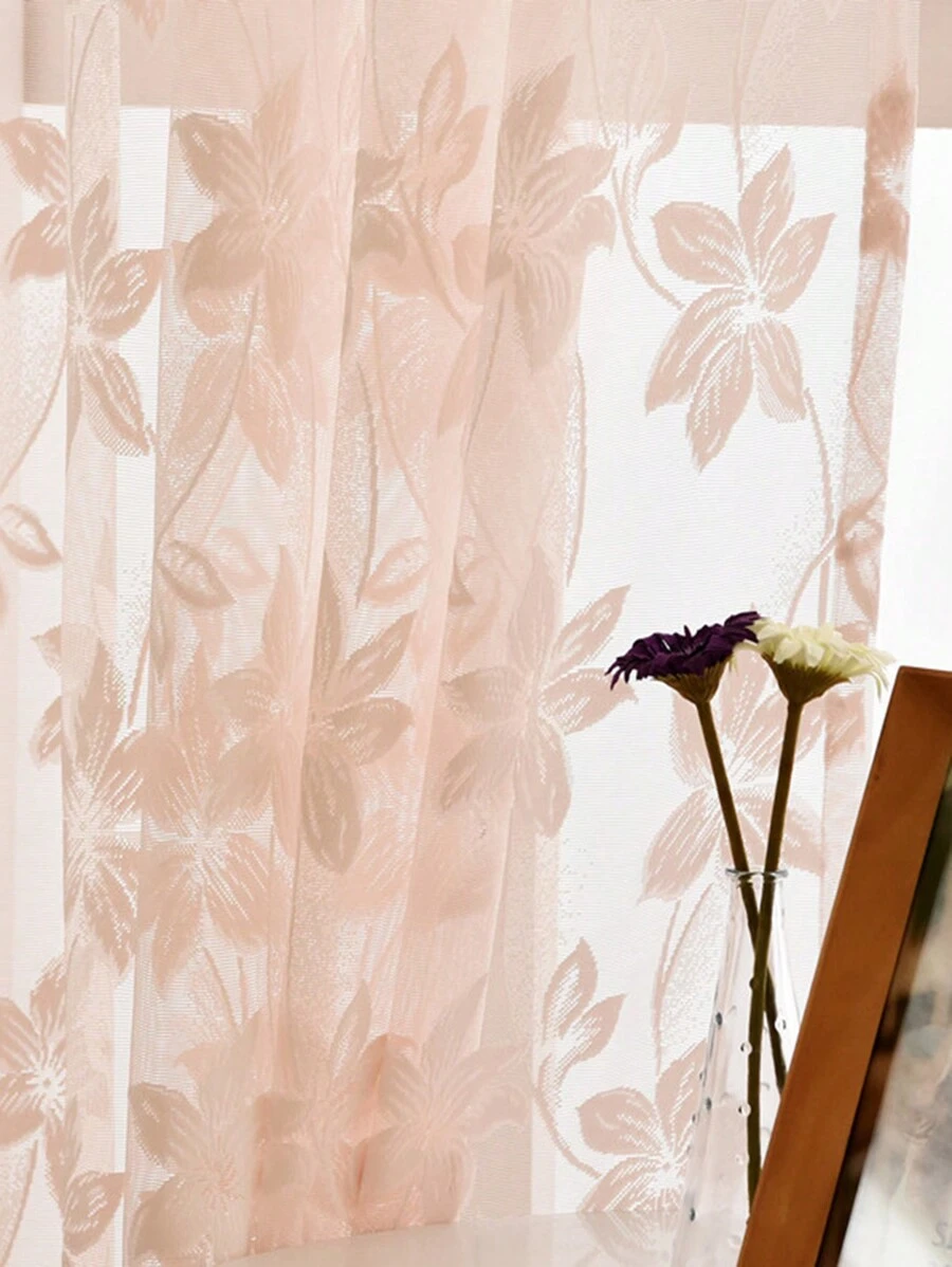1Panel Pink Lace Sheer Flowers Embroidered Tulle Curtains For Bedroom Romantic French Light Filtering Window Drape Kitchen Decoration Sheer Drapes - Dusty Pink - View 1