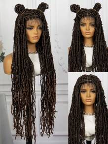 36inch Super Long Lace Front Synthetic Hair Ombre Brown Braided Cap - Ombre - View 2