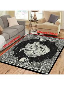 1 件哥德式客廳地毯骷髏印花窗台墊咖啡桌區域地毯柔軟臥室裝飾地毯青少年房間裝飾地毯 - 黑色 - 查看 6