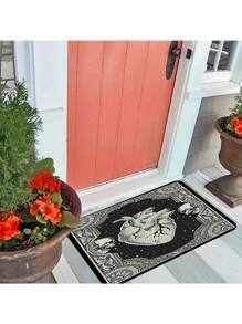 1 件哥德式客廳地毯骷髏印花窗台墊咖啡桌區域地毯柔軟臥室裝飾地毯青少年房間裝飾地毯 - 黑色 - 查看 7