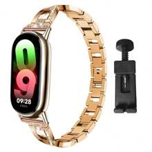 Strap Compatible With Xiaomi Mi Band 8, Stainless Steel Material, Metal Wistband - Rose Gold - View 3