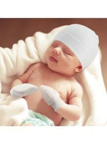 4sets Baby Hats And Mittens Infant Beanie Gloves NoScratch Set Newborn Hospital Hat For Boys Girls