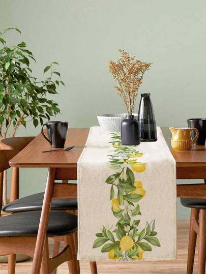 1pc Eucalyptus Leaf Lemon Daisy Table Runner, Spring Summer Seasonal Decorative Cloth For Family Vacation, Indoor/Outdoor Party Dining Table