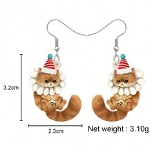 1對亞克力動漫聖誕帽小貓耳環掛墜花環寵物動物珠寶,適用於女孩、兒童、貓奴禮物 - 黃色 - 查看 5