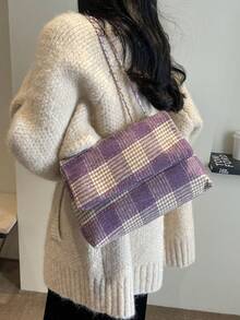 豹纹几何链条装饰休闲单肩包 - 紫色 - 查看 4