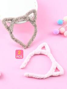 2入組多色童趣卡通毛絨貓耳頭箍 - 彩色 - 查看 4