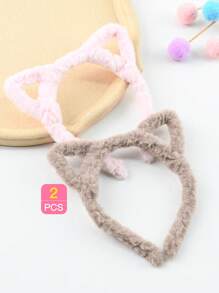 2入組多色童趣卡通毛絨貓耳頭箍 - 彩色 - 查看 6