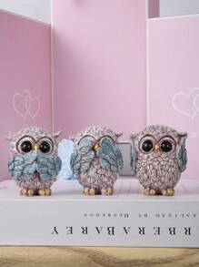 3 món đồ trang trí tượng cú sáng tạo "Không nhìn thấy điều ác, không nghe thấy điều ác, không nói điều ác" Quà tặng tốt nhất - Xám - Xem 3