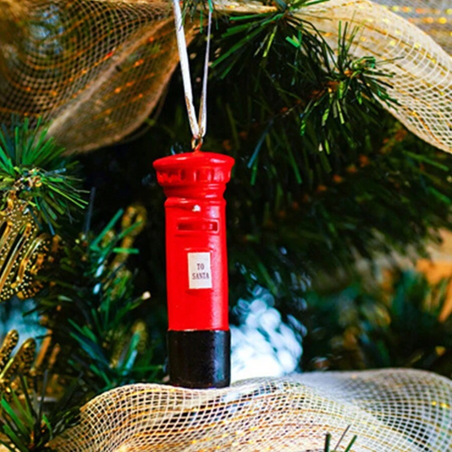1入紅色樹脂郵箱聖誕裝飾掛飾,創意雪花頭骨掛墜,薑餅人和聖誕樹掛飾,家居節日裝飾樹脂配件 - 紅色 - 查看 1