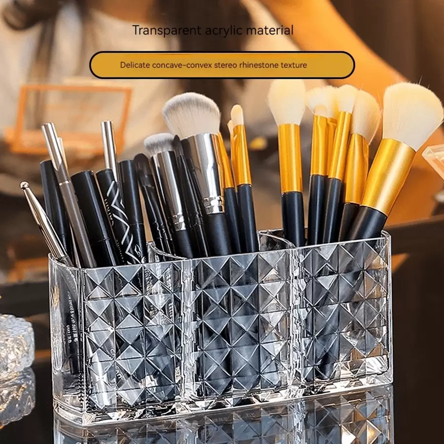 SHEIN X Milania 1pc 3-Compartment Makeup Brush Storage Box