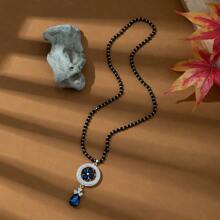 1入心型玻璃珠長毛衣鏈與各種風格的羽毛,楓葉,三葉草形狀的鑲嵌水晶,女性蝴蝶飾項鍊 - 圓形 - 查看 12