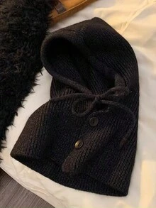 韓國風格貝雷帽圍巾套裝女士,冬季厚實針織灰色帽子帶耳保護 - 灰色 - 查看 6