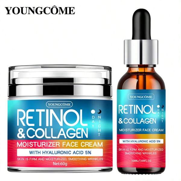 (30G+30ML/60G+50ML) Retinol Moisturizing Cream And Serum With Hyaluronic Acid Collagen Restore Skin's Elasticity, Leaving Skin Looking Youthful And Radiant.