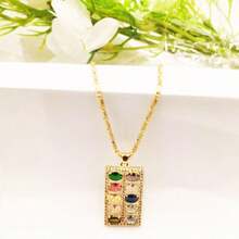 個性化方形算盤吊墜滿鑽時尚百搭項鍊 - 金色 - 查看 5