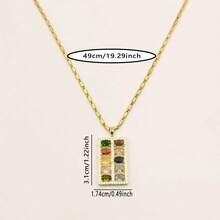 個性化方形算盤吊墜滿鑽時尚百搭項鍊 - 金色 - 查看 2