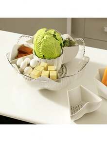 Một miếng Xoay Lẩu Bên Cái đĩa Hình-hoa sen Lưu trữ Cái mâm Phòng khách Bàn làm việc Cà phê Bàn Bữa ăn nhẹ Hạt Cái mâm - Màu be - Xem 3