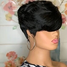 Women's Short Straight Synthetic Fiber Hair Wig In Natural Black Color, 10inch Length With Side Bangs And Fluffy Style, Suitable For Daily Wear - Black - View 2