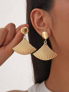 1對女用橢圓形凹凸設計獨特奢華耳環 - 金色 - 查看 1