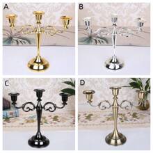 1pc Nordic Moroccan Style Metal 3-Head Candlestick - Candlelight Dinner Candle Holder - Romantic Wedding Home Decoration - Anniversary Special - Apricot - View 1