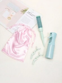 旅行/家用套裝,空心梳子,空心按摩梳子,滾輪梳子,圓梳,扭曲髮卷,鱷魚夾,美髮夾帶收納袋 - 綠色 - 查看 5