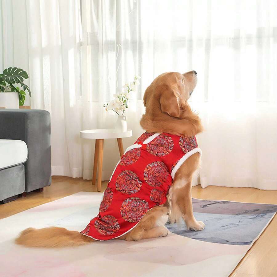 新年洋裝寵物狗衣服唐裝大狗衣服秋冬衣服 - 紅色 - 查看 1