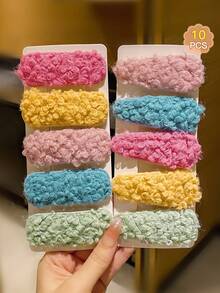 10入組可愛彩色小羊毛絨bb髮夾,適合孩子 - 彩色 - 查看 4