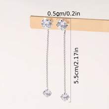 1對高貴的垂墜耳環,鑲嵌閃亮吊墜,淺色風格明快耳環,適用於女士與女孩 - 銀色 - 查看 2